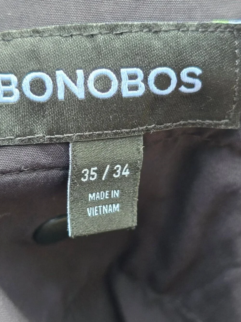 Bonobos Mens Casual Athletic Black Flat Front 3XDry Trousers Sz 35/34